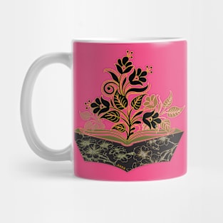 Flowers Growing From Books. black style Mug